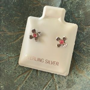 Sterling Silver Studs, pink flower